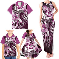 Aloha Pink Tribal Honu Tattoo Family Matching Tank Maxi Dress and Hawaiian Shirt