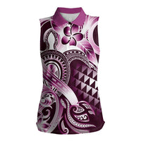Aloha Pink Tribal Honu Tattoo Women Sleeveless Polo Shirt LT9 Female Pink - Polynesian Pride