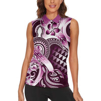 Aloha Pink Tribal Honu Tattoo Women Sleeveless Polo Shirt LT9 - Polynesian Pride