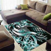 Aloha Turquoise Tribal Honu Tattoo Area Rug