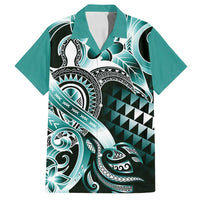 Aloha Turquoise Tribal Honu Tattoo Family Matching Long Sleeve Bodycon Dress and Hawaiian Shirt