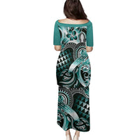 Aloha Turquoise Tribal Honu Tattoo Family Matching Puletasi and Hawaiian Shirt LT9 - Polynesian Pride
