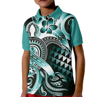 Aloha Turquoise Tribal Honu Tattoo Kid Polo Shirt LT9 Kid Turquoise - Polynesian Pride