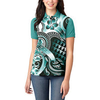 Aloha Turquoise Tribal Honu Tattoo Women Polo Shirt