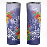 Personalised Chuuk States Humpback Whale Skinny Tumbler Polynesian Tropical Flowers LT9 Blue - Polynesian Pride