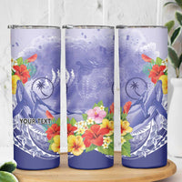 Personalised Chuuk States Humpback Whale Skinny Tumbler Polynesian Tropical Flowers LT9 - Polynesian Pride