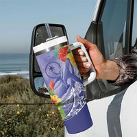 Personalised Chuuk States Humpback Whale Tumbler With Handle Polynesian Tropical Flowers