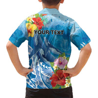 Personalised Kosrae States Humpback Whale Kid Hawaiian Shirt Polynesian Tropical Flowers