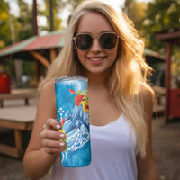 Personalised Kosrae States Humpback Whale Skinny Tumbler Polynesian Tropical Flowers LT9 - Polynesian Pride