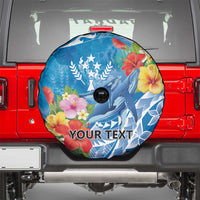Personalised Kosrae States Humpback Whale Spare Tire Cover Polynesian Tropical Flowers