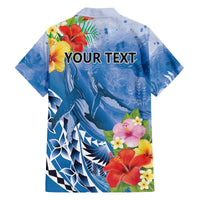 Personalised Yap States Humpback Whale Family Matching Off The Shoulder Long Sleeve Dress and Hawaiian Shirt Polynesian Tropical Flowers