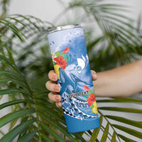 Personalised Yap States Humpback Whale Skinny Tumbler Polynesian Tropical Flowers LT9 - Polynesian Pride