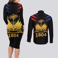 Haiti Independence Day Couples Matching Long Sleeve Bodycon Dress and Long Sleeve Button Shirt The First Black Republic Since 1804