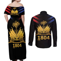 Haiti Independence Day Couples Matching Off Shoulder Maxi Dress and Long Sleeve Button Shirt The First Black Republic Since 1804
