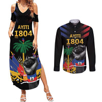 Haiti Independence Day Couples Matching Summer Maxi Dress and Long Sleeve Button Shirt The First Black Republic Since 1804