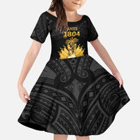 Haitian Negre Marron 1804 Family Matching Off Shoulder Maxi Dress and Hawaiian Shirt Black Polynesian Pattern LT9 Daughter's Dress Black - Polynesian Pride