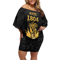 Haitian Negre Marron 1804 Family Matching Off Shoulder Short Dress and Hawaiian Shirt Black Polynesian Pattern LT9 Mom's Dress Black - Polynesian Pride