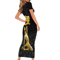 Haitian Negre Marron 1804 Family Matching Short Sleeve Bodycon Dress and Hawaiian Shirt Black Polynesian Pattern LT9 - Polynesian Pride