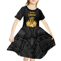 Haitian Negre Marron 1804 Kid Short Sleeve Dress Black Polynesian Pattern LT9 - Polynesian Pride