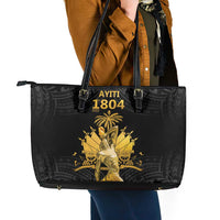 Haitian Negre Marron 1804 Leather Tote Bag Black Polynesian Pattern LT9 - Polynesian Pride