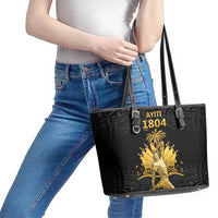 Haitian Negre Marron 1804 Leather Tote Bag Black Polynesian Pattern LT9 - Polynesian Pride