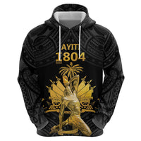 Haitian Negre Marron 1804 Zip Hoodie Black Polynesian Pattern