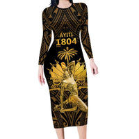 Haitian Negre Marron 1804 Family Matching Long Sleeve Bodycon Dress and Hawaiian Shirt Gold Polynesian Pattern LT9 Mom's Dress Gold - Polynesian Pride