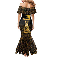 Haitian Negre Marron 1804 Family Matching Mermaid Dress and Hawaiian Shirt Gold Polynesian Pattern LT9 - Polynesian Pride