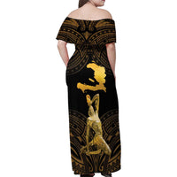 Haitian Negre Marron 1804 Family Matching Off Shoulder Maxi Dress and Hawaiian Shirt Gold Polynesian Pattern LT9 - Polynesian Pride