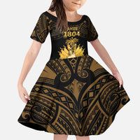 Haitian Negre Marron 1804 Family Matching Puletasi and Hawaiian Shirt Gold Polynesian Pattern LT9 Daughter's Dress Gold - Polynesian Pride