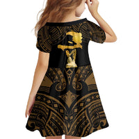 Haitian Negre Marron 1804 Family Matching Short Sleeve Bodycon Dress and Hawaiian Shirt Gold Polynesian Pattern LT9 - Polynesian Pride