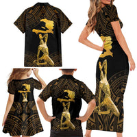 Haitian Negre Marron 1804 Family Matching Short Sleeve Bodycon Dress and Hawaiian Shirt Gold Polynesian Pattern LT9 - Polynesian Pride
