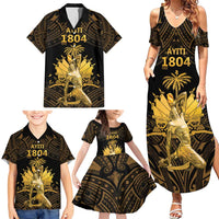 Haitian Negre Marron 1804 Family Matching Summer Maxi Dress and Hawaiian Shirt Gold Polynesian Pattern LT9 - Polynesian Pride