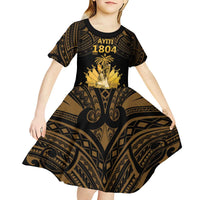 Haitian Negre Marron 1804 Kid Short Sleeve Dress Gold Polynesian Pattern LT9 - Polynesian Pride