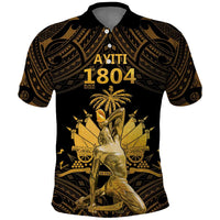 Haitian Negre Marron 1804 Polo Shirt Gold Polynesian Pattern