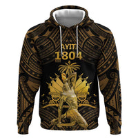 Haitian Negre Marron 1804 Zip Hoodie Gold Polynesian Pattern