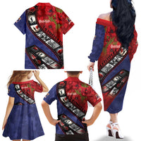 Personalised ANZAC Spirit 1915-2026 Filmstrip Tribute Family Matching Off The Shoulder Long Sleeve Dress and Hawaiian Shirt Lest We Forget 25 April LT9 - Polynesian Pride