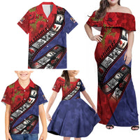 Personalised ANZAC Spirit 1915-2026 Filmstrip Tribute Family Matching Off Shoulder Maxi Dress and Hawaiian Shirt Lest We Forget 25 April LT9 - Polynesian Pride