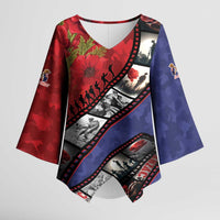 Personalised ANZAC Spirit 1915-2026 Filmstrip Tribute Kimono Sleeve Blouse Lest We Forget 25 April LT9 Female Red - Polynesian Pride