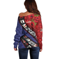 Personalised ANZAC Spirit 1915-2026 Filmstrip Tribute Off Shoulder Sweater Lest We Forget 25 April LT9 - Polynesian Pride