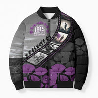 Personalised Remembering ANZAC Lest We Forget Bomber Puffer Jacket Vintage Film Frame Memorial Purple Poppy
