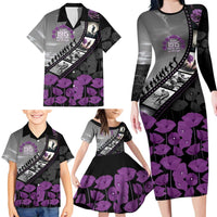 Personalised Remembering ANZAC Lest We Forget Family Matching Long Sleeve Bodycon Dress and Hawaiian Shirt Vintage Film Frame Memorial Purple Poppy LT9 - Polynesian Pride