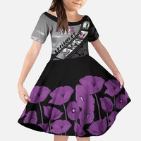 Personalised Remembering ANZAC Lest We Forget Family Matching Summer Maxi Dress and Hawaiian Shirt Vintage Film Frame Memorial Purple Poppy LT9 Daughter's Dress Purple - Polynesian Pride