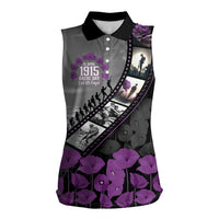 Personalised Remembering ANZAC Lest We Forget Women Sleeveless Polo Shirt Vintage Film Frame Memorial Purple Poppy LT9 Female Purple - Polynesian Pride