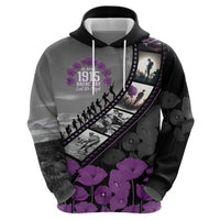Personalised Remembering ANZAC Lest We Forget Zip Hoodie Vintage Film Frame Memorial Purple Poppy