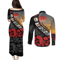Personalised Remembering ANZAC Lest We Forget Couples Matching Puletasi and Long Sleeve Button Shirt Vintage Film Frame Memorial Red Poppy LT9 - Polynesian Pride