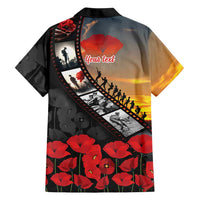 Personalised Remembering ANZAC Lest We Forget Family Matching Off The Shoulder Long Sleeve Dress and Hawaiian Shirt Vintage Film Frame Memorial Red Poppy LT9 - Polynesian Pride