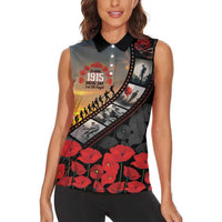 Personalised Remembering ANZAC Lest We Forget Women Sleeveless Polo Shirt Vintage Film Frame Memorial Red Poppy LT9 - Polynesian Pride