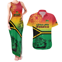 Hapi 44th Indipendens Dei Vanuatu Couples Matching Tank Maxi Dress and Hawaiian Shirt Yumi 1980 with Vanuatuan Beach Landscape LT9 Reggae - Polynesian Pride