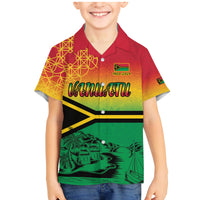 Hapi 44th Indipendens Dei Vanuatu Family Matching Mermaid Dress and Hawaiian Shirt Yumi 1980 with Vanuatuan Beach Landscape
